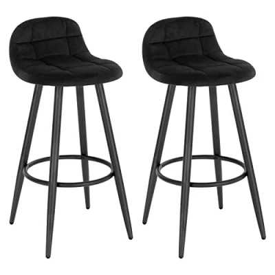 Afbeelding van WOLTU Set van 2 moderne barkrukken, hoge keukenstoelen met rugleuning, voetensteun en gevoerde zitting, kruk fluweel metaal, zithoogte 70 cm, zwart BH364sz