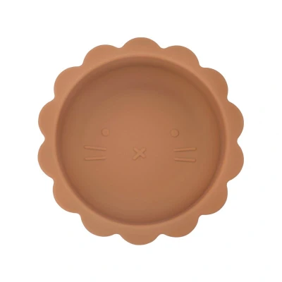 Afbeelding van Dutsi Welpje Serie Siliconen Babykommetje met Leeuwen Ontwerp 350ml Mosterdgeel
