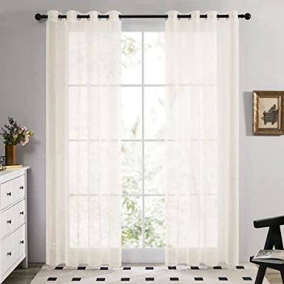 Afbeelding van Deconovo Line Look gordijnen met oogjes, semi transparant, 140 x 228 cm (breedte lengte), beige, 2 stuks