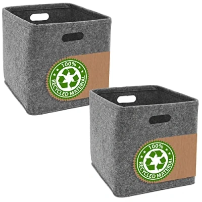 Afbeelding van 100% Recycled Vilt: Set van 2 Opbergdozen 33x33x33 Compatibel met IKEA Kallax Kubus Opbergdoo...