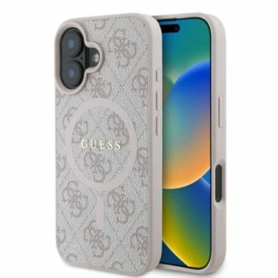 Afbeelding van Guess 4G Ring Classic Logo Hoesje Geschikt voor iPhone 16 Back Cover Compatibel met MagSafe Roze