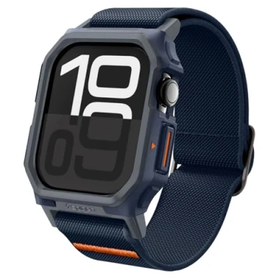 Image de Spigen Lite Fit Pro Sacoche pour montre intelligente robuste polyuréthanne thermoplastique (TPU), polyester bleu marine Apple Watch Series 10 (GPS + Cellular) (46 mm), (GPS) mm)
