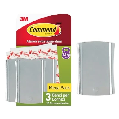 Afbeelding van Command Universele zelfklevende hanger voor foto&#039;s, groot model, zilver, 4 haken en 10 grote tabs, 3,6 kg, ophangen zonder schade