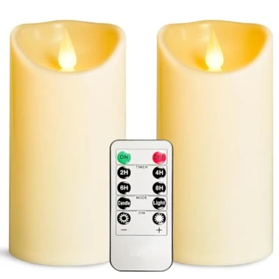 Afbeelding van YIWER 2 stuks vlamloze led kaarsen op batterijen met timer afstand, smelten niet, ivoorkleurige kunststof D 3,15 x H 6 cm voor feest, Kerstmis, Valentijnsdag