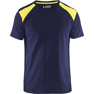 Image de T shirt marine/jaune fluorescent, maille côtelée