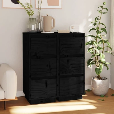 Afbeelding van Dressoirs 2 st 32x34x75 cm massief grenenhout zwart