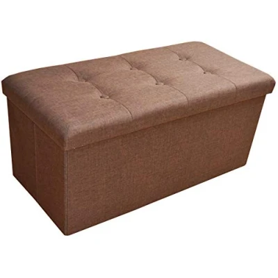 Afbeelding van Style home Opvouwbare opbergbank, voetenbank, 300 kg belastbaar, linnen, 76 x 38 cm, donkerbruin
