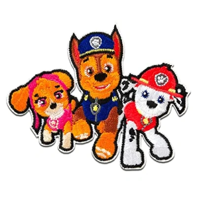Afbeelding van Patch Paw Patrol La Chase Marshall Skye kleurrijk 6,1 x 7,5 cm ook zelfklevend © Spin Master geborduurde patches op borduurwerk om te strijken