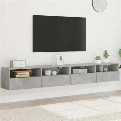 Afbeelding van Tv wandmeubels 2 st 100x30x30 cm bewerkt hout betongrijs