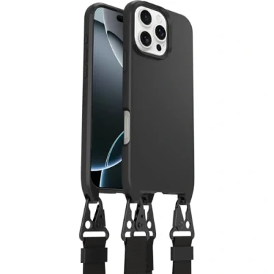 Afbeelding van OtterBox React Necklace Hoesje Geschikt voor Apple iPhone 16 Pro Max Compatibel met MagSafe Back Cover Telefoonkoord Zwart