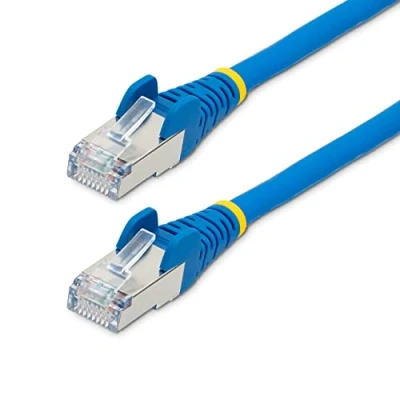 Image de StarTech.com Câble Ethernet CAT6a 10m LSZH, 10 GbE 100W PoE S/FTP Cordon de raccordement RJ 45 (M) pour m CAT 6a IEEE 802.3bt sans crochet, bloqué, moulé, halogène bleu