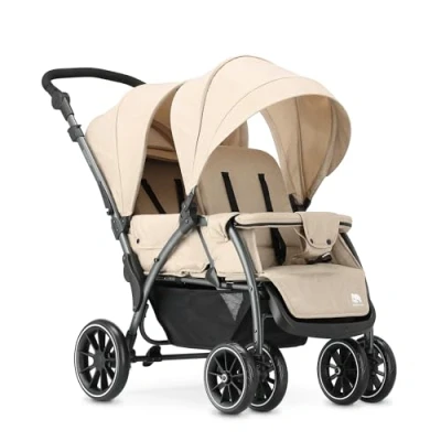 Afbeelding van Deryan Luxe Elena Dubbele buggy duo tandem Compact en lichtgewicht Nougat