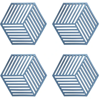 Afbeelding van Krumble Pannenonderzetter Hexagon Blauw Set van 4