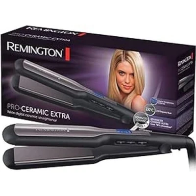 Image de Remington Fer à Lisser, Lisseur Plaques Flottantes XL Céramique Avancée, Température Modulable, Lissage Facile, Chauffe Rapide Accessoire Inclus S5525