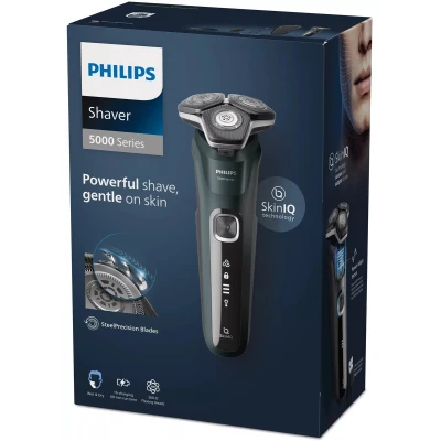 Afbeelding van Philips S5884/38 Elektrisch Scheerapparaat Series 5000 Met Hard Pouch, Charging Stand, Beard Styler Donkergroen