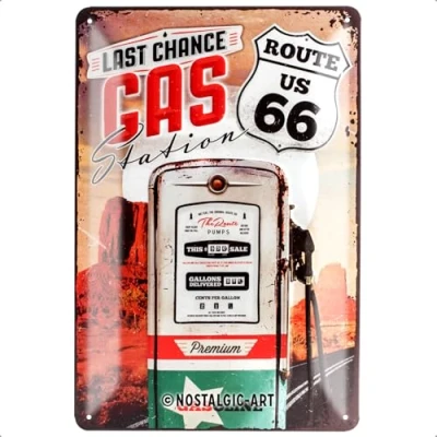 Afbeelding van Metalen Wandbord Route 66 Gas Station 20x30 cm