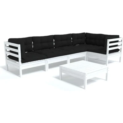 Afbeelding van vidaXL 6 delige Loungeset met kussens grenenhout wit