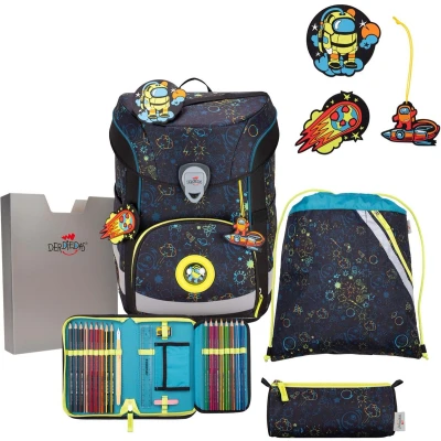 Afbeelding van DerDieDas Schooltas ErgoFlex Easy Exklusiv LED Schulranzenset 5 delig Crazy Zwart