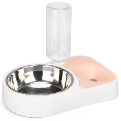 Afbeelding van Belle Vous Pink Automatic Water Dispenser/Feeder Pet Food Bowl 500ml/17oz Capacity Plastic Gravity Dispenser Water/Food for Cats, Small/Medium/Large Dogs, Rabbits &amp; Other Animals