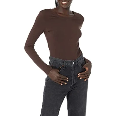 Image de Amazon Essentials T Shirt Col Rond à Manches Longues Coupe Classique (Grandes Tailles Disponibles) Women&#039;s, Marrón Espresso, XL