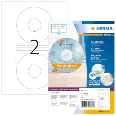 Afbeelding van Etiket HERMA 4471 CD 116mm wit opaqua 200stuks