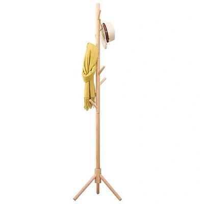 Afbeelding van BAKAJI Designer kapstok van berkenhout met 8 Abiti haken en standaard, afmetingen: 41 x 176 cm, natuur
