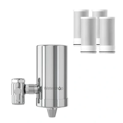 Afbeelding van Waterdrop WD FC 06 roestvrijstalen kraanwaterfilter, koolblok waterfiltersysteem, vermindert chloor en geuren (4 filters inbegrepen)