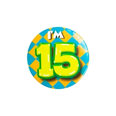 Afbeelding van Paper Dreams Button I&#039;m 15 Junior 5,5 Cm Staal Geel/groen