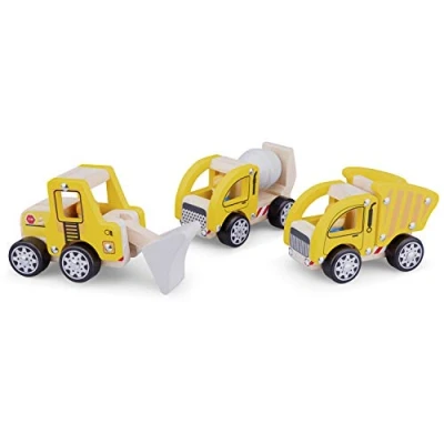 Afbeelding van New Classic Toys Houten Speelgoedvoertuigen Bouw 3 stuks