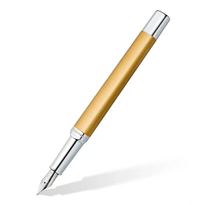 Afbeelding van Staedtler Triplus 474 Hoogwaardige gouden driehoekige vulpen, blauwe inkt en middelgrote punt, M11 3