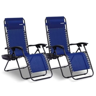 Afbeelding van SereneLife Ligstoel set van 2 Verstelbare Buitenkamerstoel met Afneembaar Bekerhouderblad Inklapbare Relaxstoel Verwijderbare Kussens