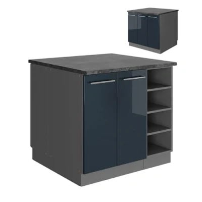 Afbeelding van Vicco Keukeneiland Fame Line, Donkerblauw hoogglans/antraciet, 90 cm zonder werkblad