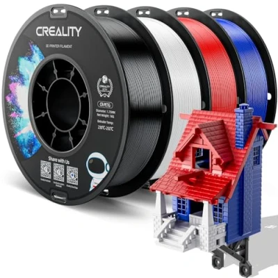 Afbeelding van Officieel Creality PETG filament voor 3D printers, 1,75 mm, 4 kg, hoge precisie, sterke taaiheid, geurloos, betere doorvoer, vochtbestendig CR filament, zwart + wit rood blauw