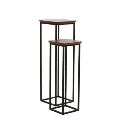 Afbeelding van Quenza zuil set van 2 acacia hout/zwart