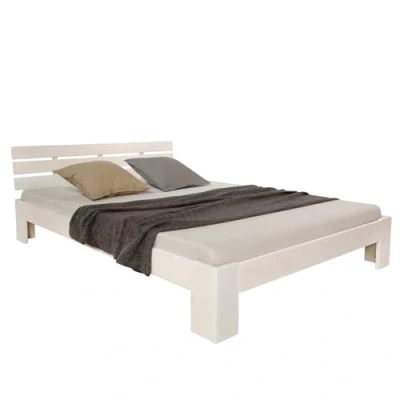 Afbeelding van Homestyle4u 1821, houten bed 140x200, tweepersoonsbed met lattenbodem, wit, massief grenen