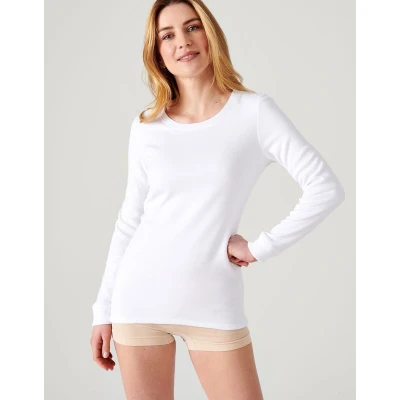 Afbeelding van Damart Thermolactyl T shirt met lange mouwen, geborstelde fleece Dames Wit L