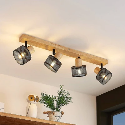 Afbeelding van Lindby buitenspot 4lichts staal, hout H: 14 cm E14 zwart, licht