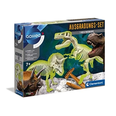 Afbeelding van Clementoni Galileo Science Opgravingsset voor kleine ontdekkingsreizigers, speelgoed kinderen vanaf 7 jaar, dinosaurusfossielen (T Rex &amp; Triceratops) opgraven met hamer en beitel