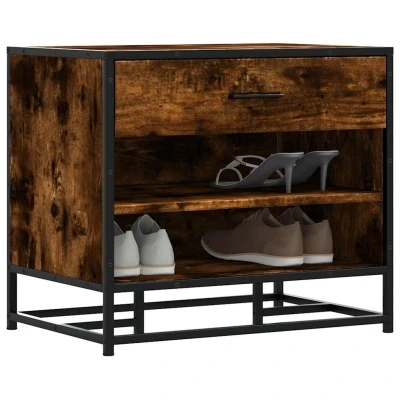 Afbeelding van vidaXL Schoenenbank 60x40x53,5 cm bewerkt hout en metaal gerookt eiken