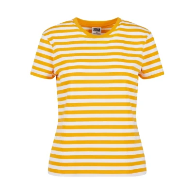Afbeelding van Urban Classics Regular Striped Dames T shirt 3XL Wit/Oranje