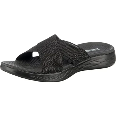 Afbeelding van Skechers On the go 600 Glinsterende damessandalen, zwart.