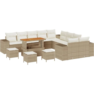 Afbeelding van vidaXL 14 delige Tuin Sofa Set met Kussens Beige Poly Rattan Acacia