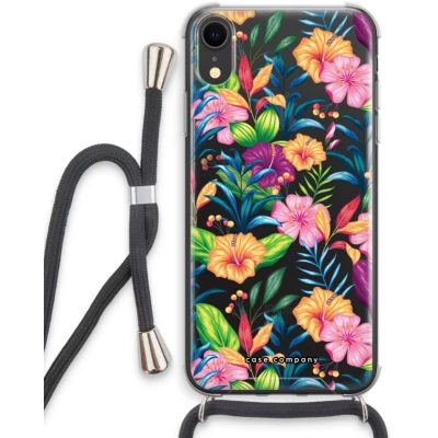 Afbeelding van Case Company® hoesje met Koord geschikt voor iPhone XR Tropisch 2 Telefoonhoesje Zwart Extra Bescherming aan alle Kanten en Over de Schermrand