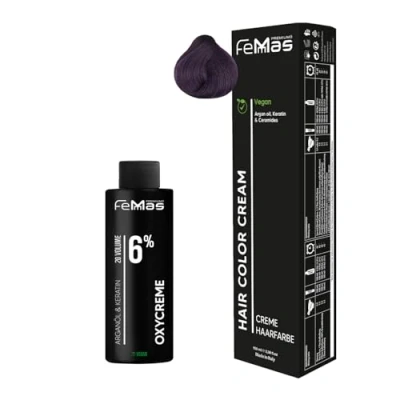 Afbeelding van Femmas Haarkleurset medium blond violet intens 7.22 I Hair Color Cream 100 ml + oxy crème 6% permanente haarkleur ontwikkelaar zacht en duurzaam kleuring voor