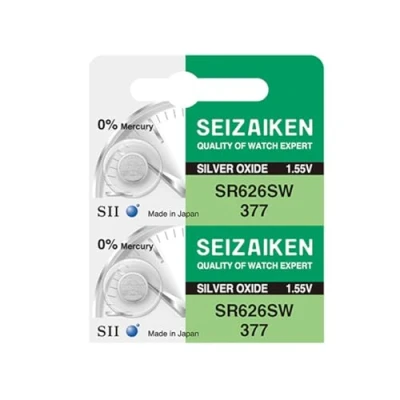 Afbeelding van Seizaiken Seiko 377 SR626SW horloge batterijen, zilveroxide, 1,55 V, 0% Hg, 2 stuks
