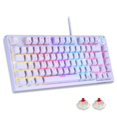 Image de EMPIRE Gaming Nouveau 2025 K248 Clavier Mécanique Filaire Switches MX Red (FR AZERTY) Type C pour PC/PS4/PS5/Xbox Rétroéclairage RGB 82 Touches 26 Anti Ghosting (Blanc)