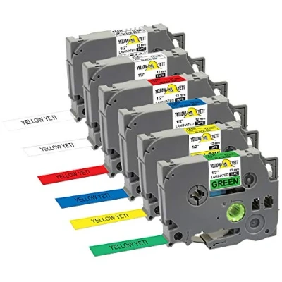 Afbeelding van Yellow Yeti 6 tapes cassettes TZe 131 231 431 531 631 731 12 mm x 8 m Compatibele etiketten voor Brother P Touch PT 1000 1005 1250 H100 D210VP D400 D600