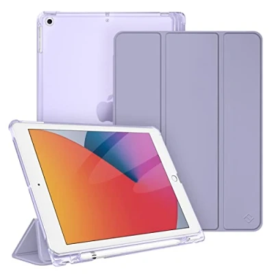 Afbeelding van Fintie Case voor iPad 9e generatie 2021 / 8e 2020 7e 2019 10,2 inch met pennenhouder, ultradunne lichtgewicht beschermhoes transparante achterkant, paars