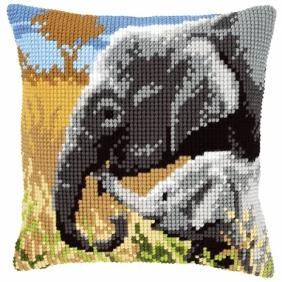 Afbeelding van Kruissteekkussen Olifant met jong 0146813