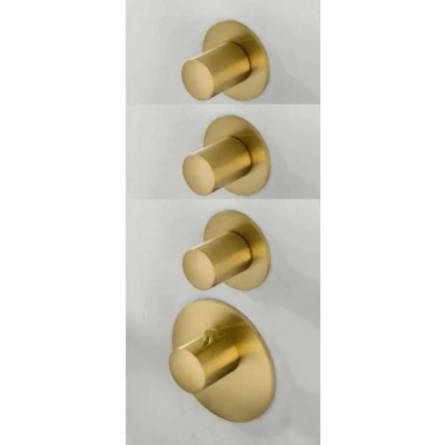 Afbeelding van SB 316 AESTHETICS Round Inbouw thermostaatkraan met 3 uitgangen/ 3x stopkraan PVD goud geborsteld 1208954966